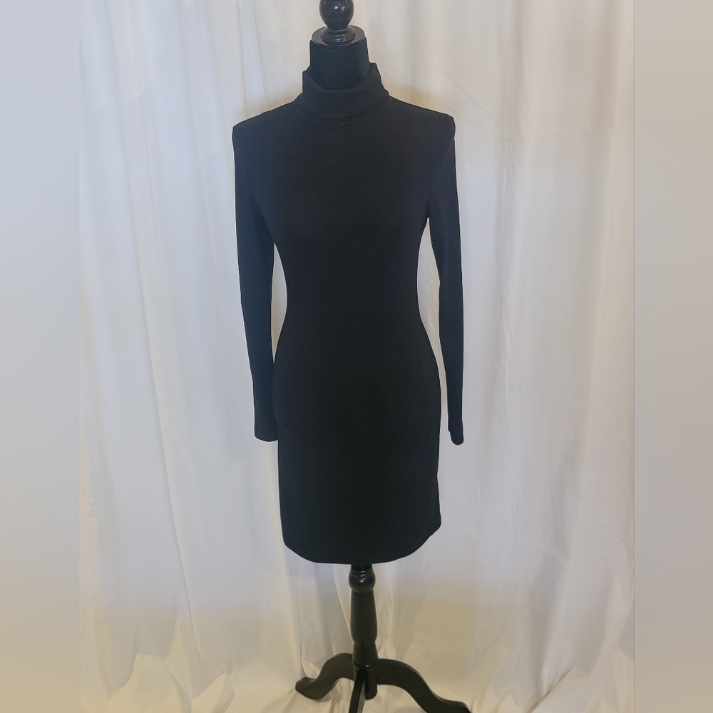 Lulus Dashing Black Ribbed Mock Neck Long Sleeve Bodycon Mini Dress, Large